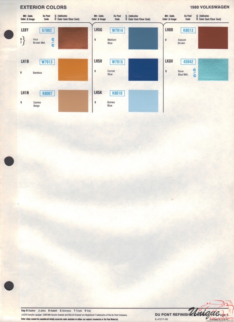 1980 Volkswagen Paint Charts DuPont 2
